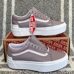 Vans Old Skool Stacked Tumbled Leather Prpdv/True White WMNS